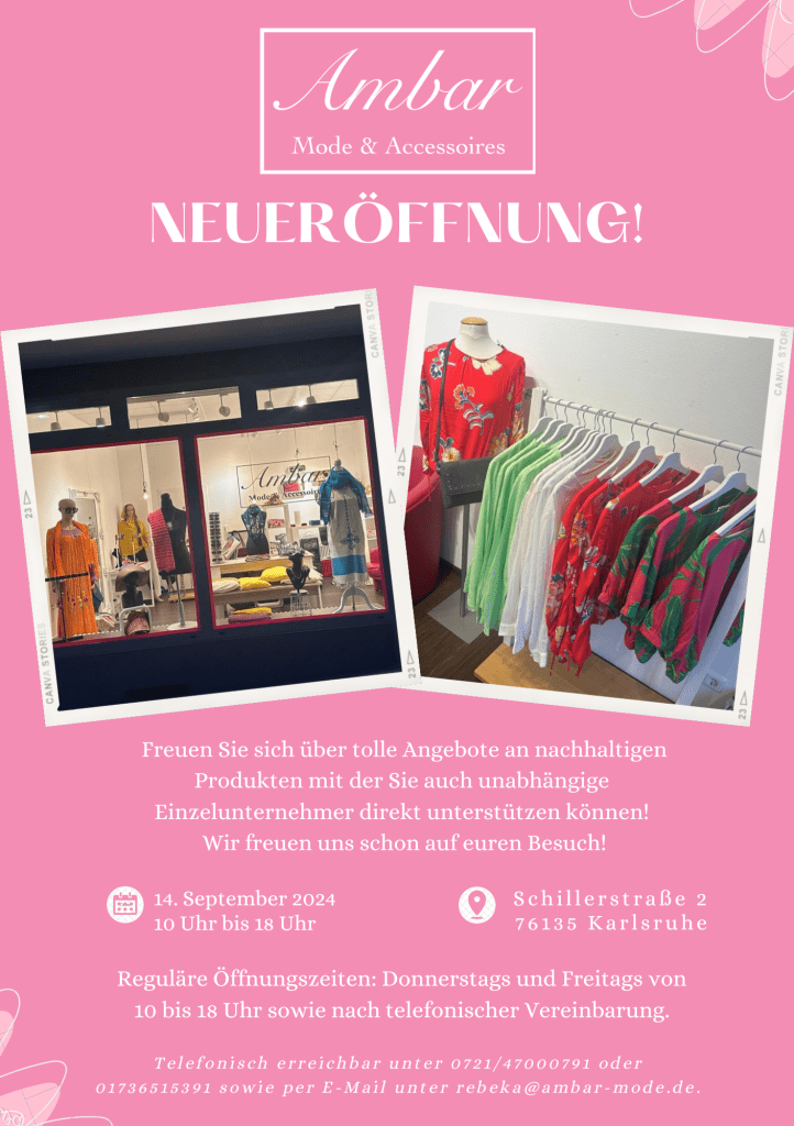 Flyer zur Eröffnung der Ambar Boutique.
